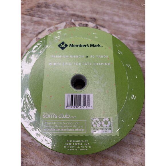 Members Mark Premium Ribbon 1.5" Wide x 50 Yards Wired Blue Polka Dot - Picture 3 of 4